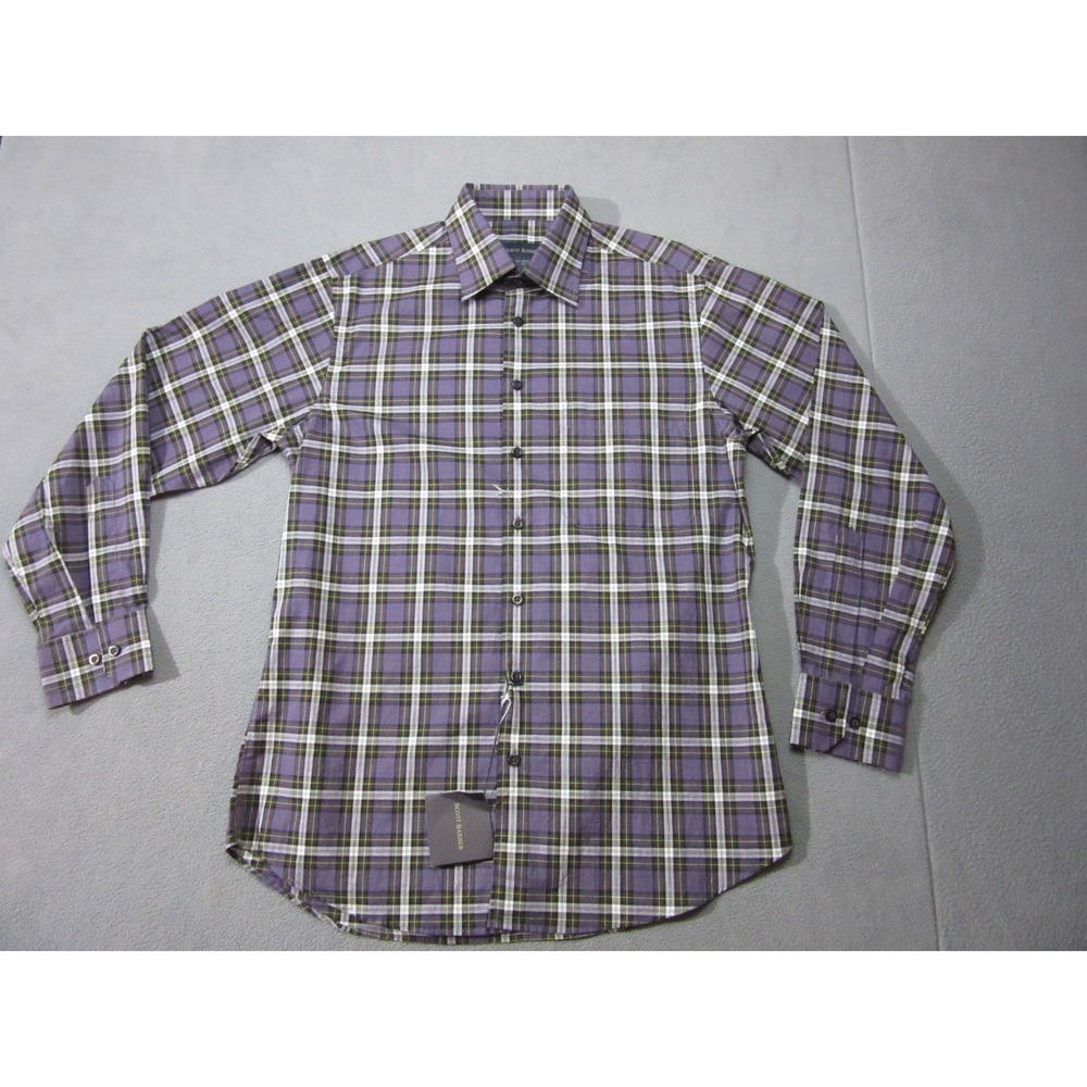 Scott Barber Shirt Mens Medium Purple Gray Tartan Plaid Everyday Wear New